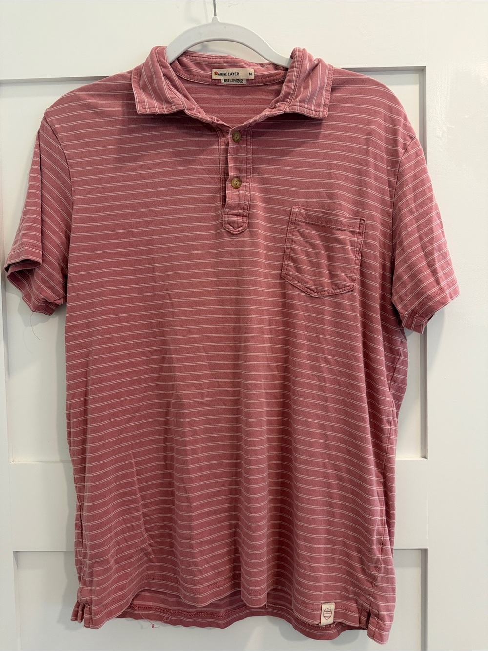 Marine Layer Men’s Striped Henley Polo Shirt Rose Pink Size Medium